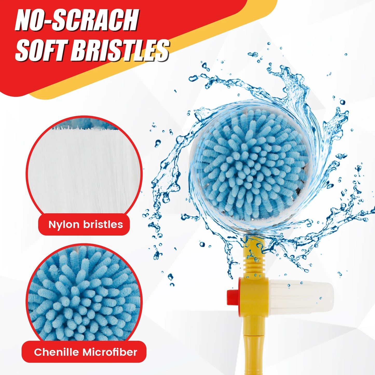 Car Wash Brush Kit 360° Rotating Car Cleaning Brush Handle Scratch Free Car Scrub Brush for Cleaning Wheel Tire Glass windows
